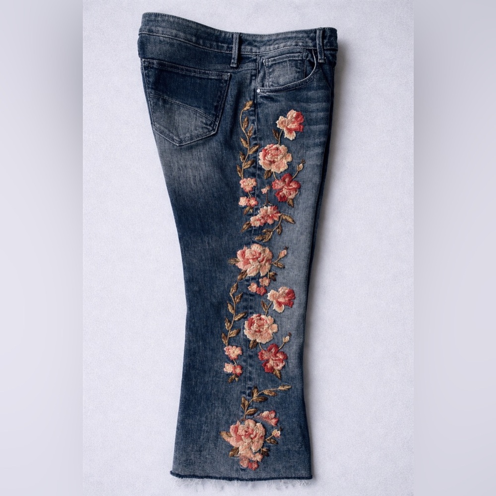 DRIFTWOOD Roxy Light Charcoal Gray Flare Jeans with Beautiful Floral Embroidery - Picture 3 of 6
